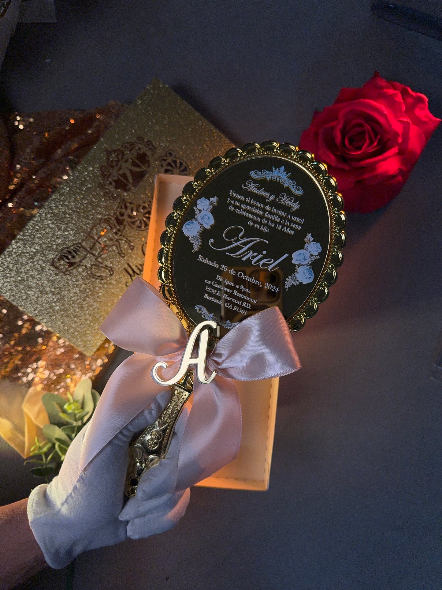 Acrylic Quinceañera Gold Hand Mirror