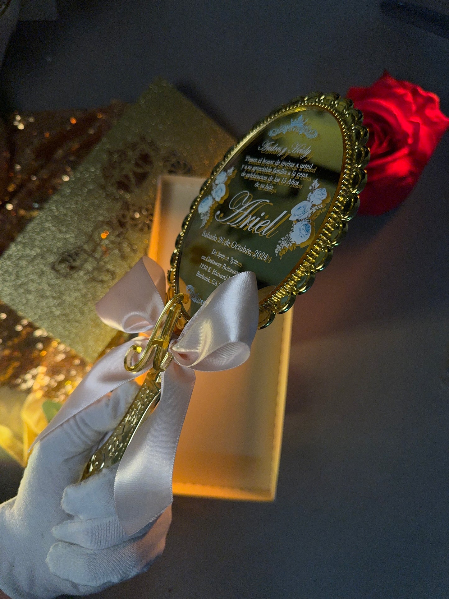 Acrylic Quinceañera Gold Hand Mirror